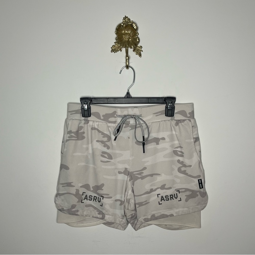 ASRV Men's Camo Athletic Shorts in Light Gray and Beige
